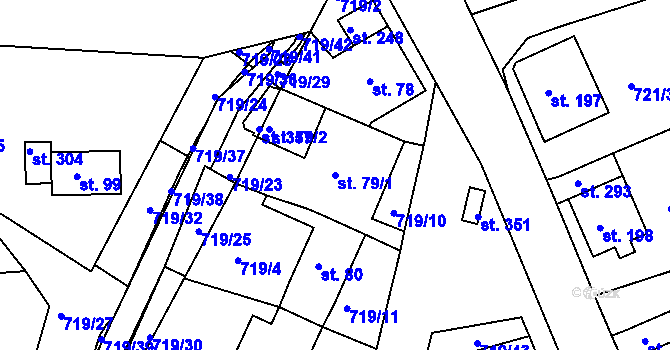 Parcela st. 79/1 v KÚ Unčín u Krupky, Katastrální mapa