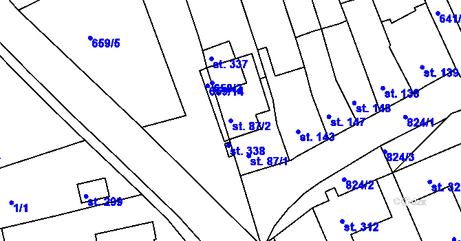 Parcela st. 87/2 v KÚ Unčín u Krupky, Katastrální mapa