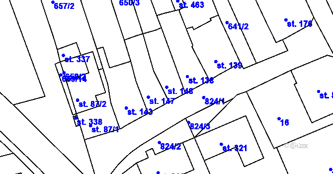 Parcela st. 148 v KÚ Unčín u Krupky, Katastrální mapa