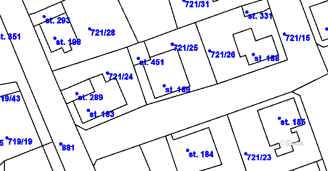 Parcela st. 189 v KÚ Unčín u Krupky, Katastrální mapa