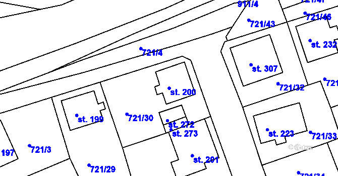 Parcela st. 200 v KÚ Unčín u Krupky, Katastrální mapa