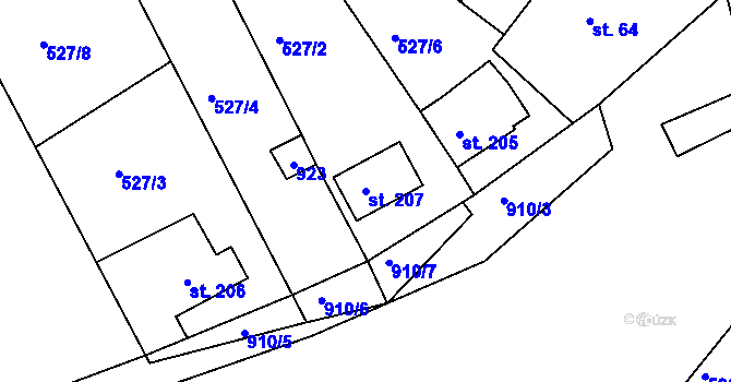Parcela st. 207 v KÚ Unčín u Krupky, Katastrální mapa