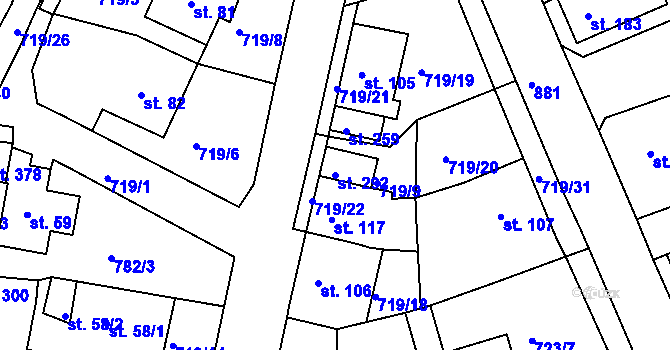 Parcela st. 292 v KÚ Unčín u Krupky, Katastrální mapa