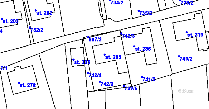 Parcela st. 295 v KÚ Unčín u Krupky, Katastrální mapa