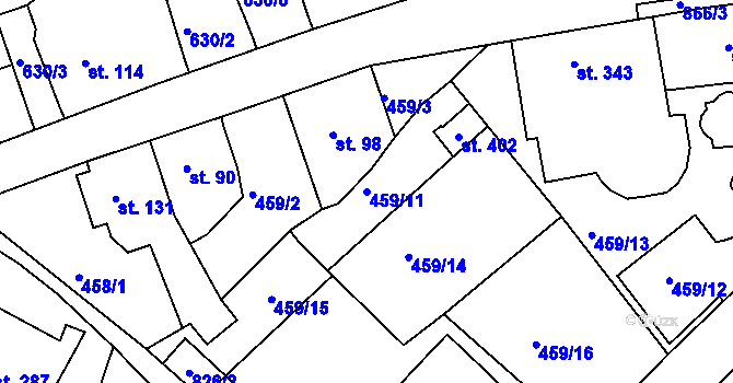 Parcela st. 459/11 v KÚ Unčín u Krupky, Katastrální mapa