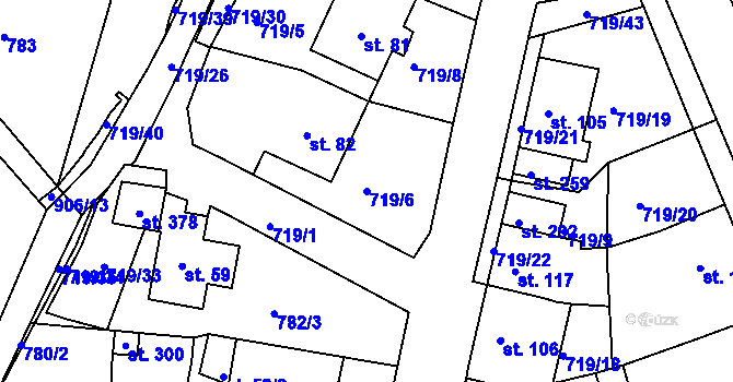 Parcela st. 719/6 v KÚ Unčín u Krupky, Katastrální mapa