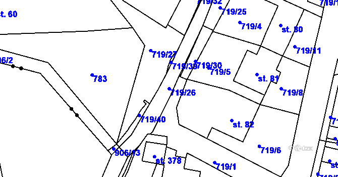 Parcela st. 719/26 v KÚ Unčín u Krupky, Katastrální mapa