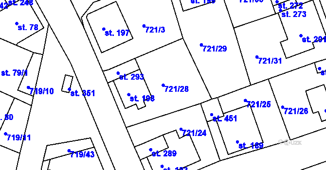 Parcela st. 721/28 v KÚ Unčín u Krupky, Katastrální mapa