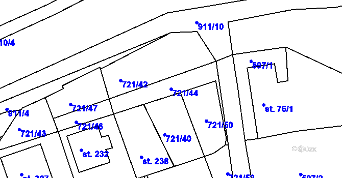 Parcela st. 721/44 v KÚ Unčín u Krupky, Katastrální mapa