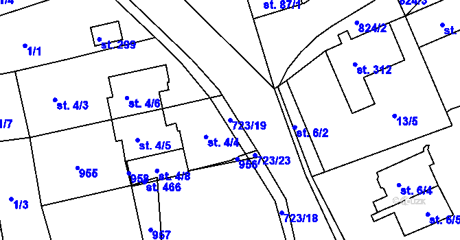 Parcela st. 723/19 v KÚ Unčín u Krupky, Katastrální mapa