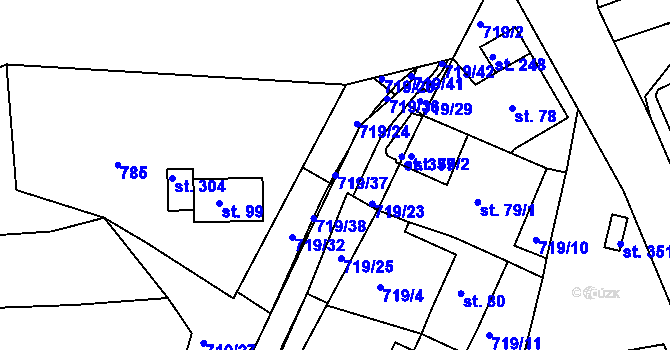 Parcela st. 719/37 v KÚ Unčín u Krupky, Katastrální mapa