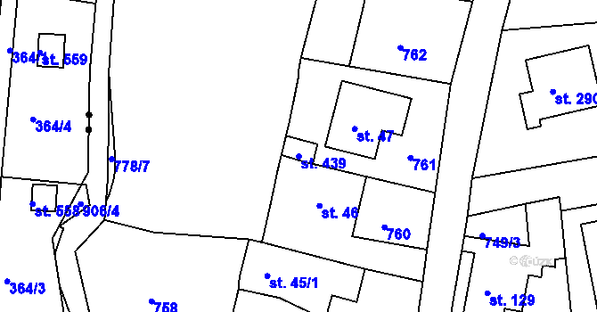 Parcela st. 439 v KÚ Unčín u Krupky, Katastrální mapa