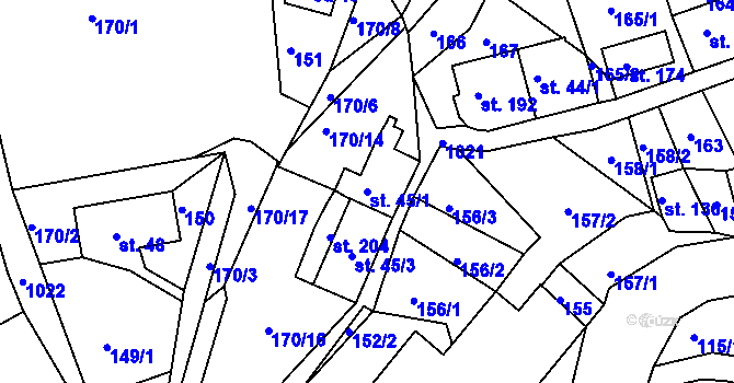 Parcela st. 45/1 v KÚ Horní Krupka, Katastrální mapa