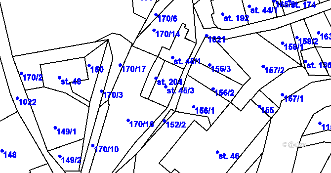Parcela st. 45/3 v KÚ Horní Krupka, Katastrální mapa