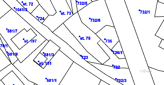 Parcela st. 75 v KÚ Horní Krupka, Katastrální mapa