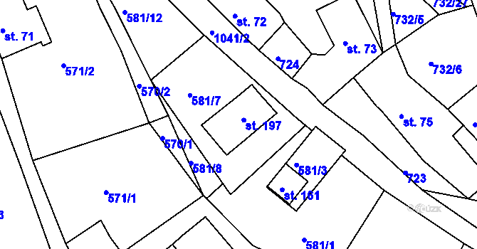 Parcela st. 197 v KÚ Horní Krupka, Katastrální mapa