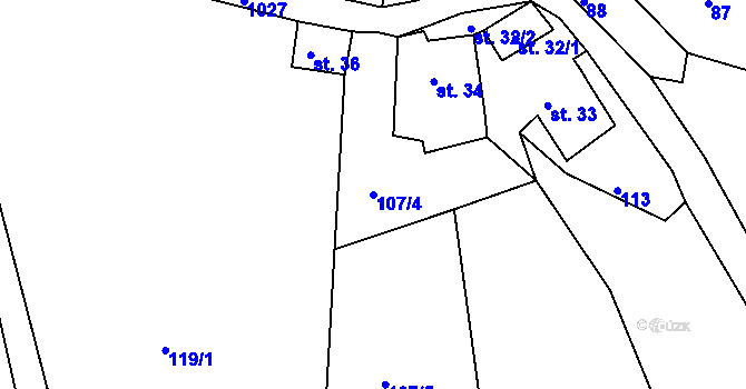 Parcela st. 107/4 v KÚ Horní Krupka, Katastrální mapa