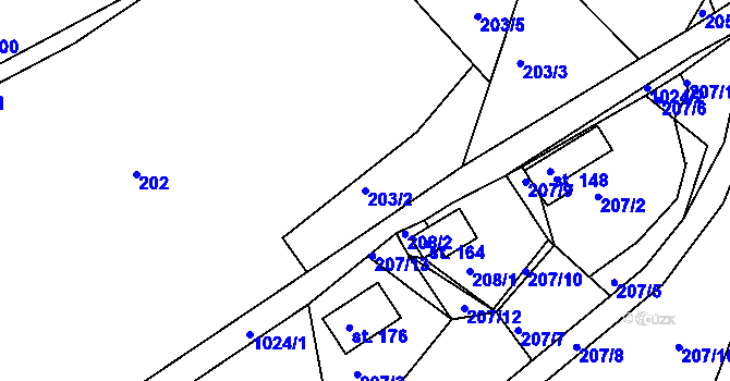 Parcela st. 203/2 v KÚ Horní Krupka, Katastrální mapa