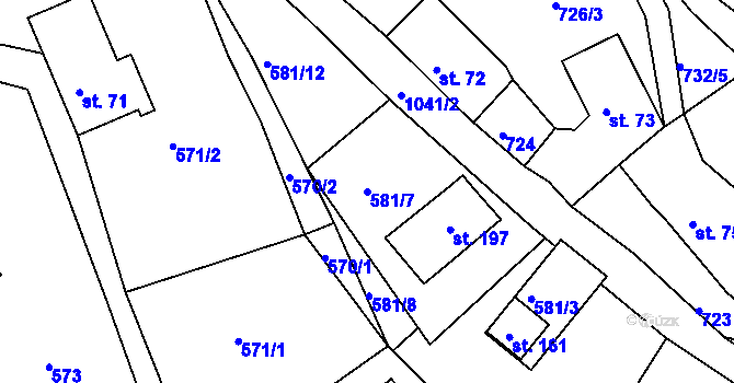 Parcela st. 581/7 v KÚ Horní Krupka, Katastrální mapa