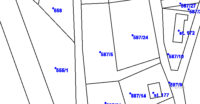 Parcela st. 587/5 v KÚ Horní Krupka, Katastrální mapa