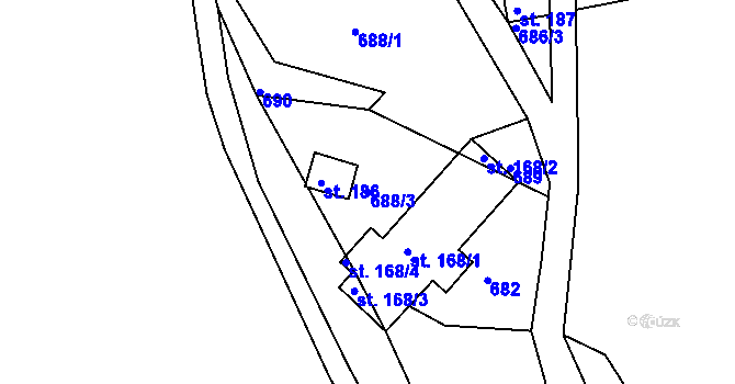 Parcela st. 688/3 v KÚ Horní Krupka, Katastrální mapa