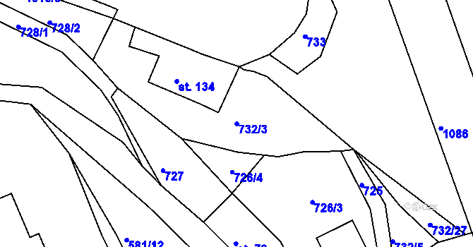 Parcela st. 732/3 v KÚ Horní Krupka, Katastrální mapa