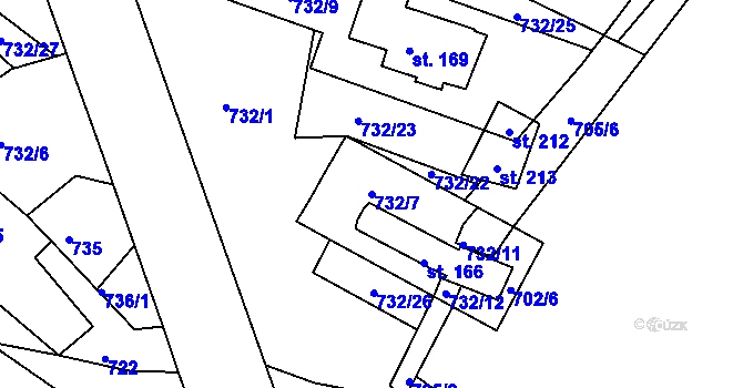 Parcela st. 732/7 v KÚ Horní Krupka, Katastrální mapa