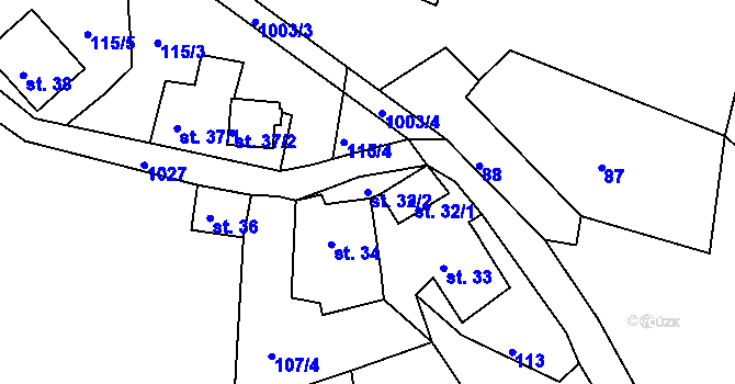 Parcela st. 32/2 v KÚ Horní Krupka, Katastrální mapa