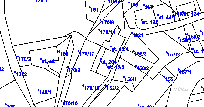 Parcela st. 203 v KÚ Horní Krupka, Katastrální mapa