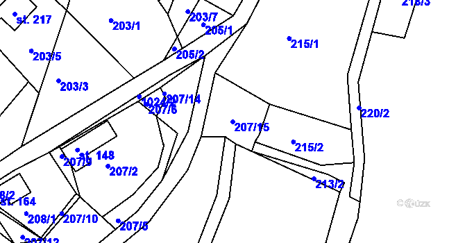 Parcela st. 207/15 v KÚ Horní Krupka, Katastrální mapa