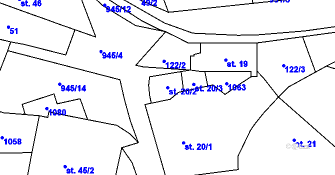 Parcela st. 20/2 v KÚ Vrchoslav, Katastrální mapa