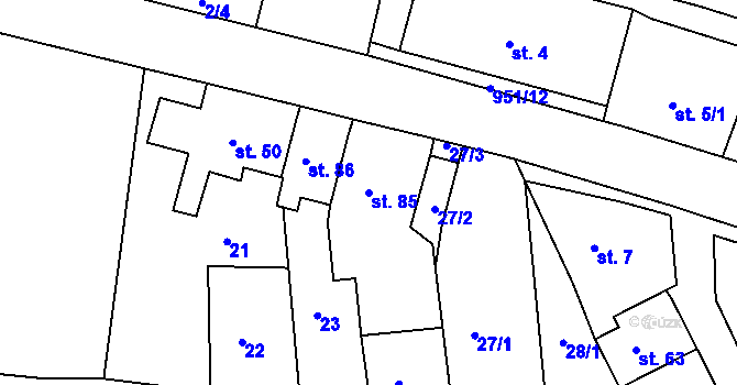 Parcela st. 85 v KÚ Vrchoslav, Katastrální mapa