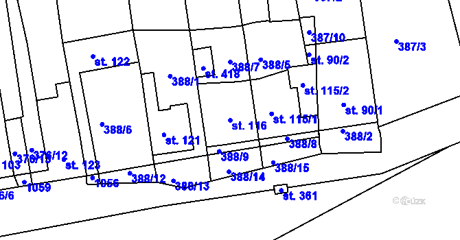 Parcela st. 116 v KÚ Vrchoslav, Katastrální mapa