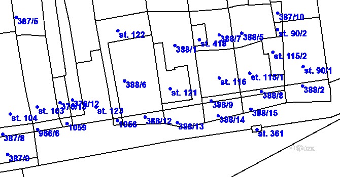 Parcela st. 121 v KÚ Vrchoslav, Katastrální mapa