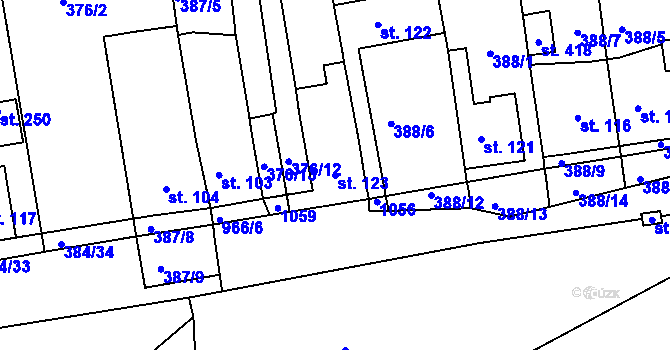 Parcela st. 123 v KÚ Vrchoslav, Katastrální mapa
