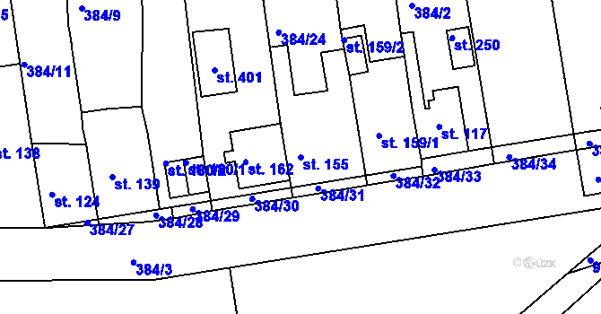Parcela st. 155 v KÚ Vrchoslav, Katastrální mapa