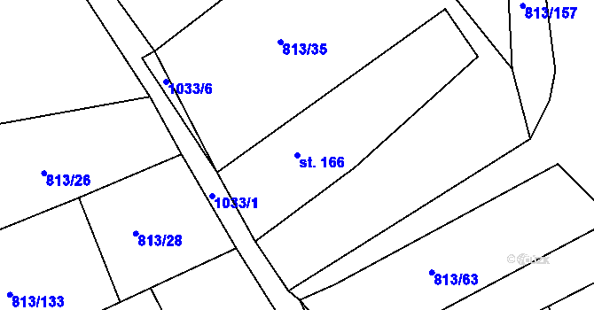Parcela st. 166 v KÚ Vrchoslav, Katastrální mapa