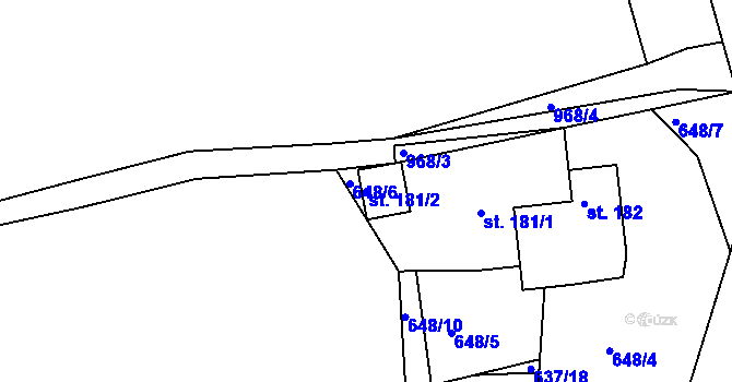Parcela st. 181/2 v KÚ Vrchoslav, Katastrální mapa