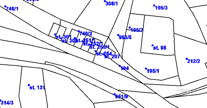 Parcela st. 207 v KÚ Vrchoslav, Katastrální mapa