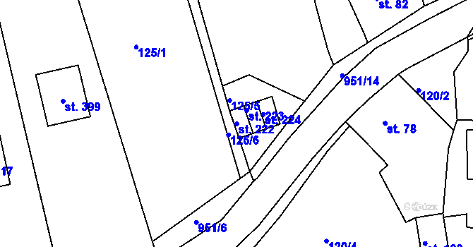 Parcela st. 222 v KÚ Vrchoslav, Katastrální mapa