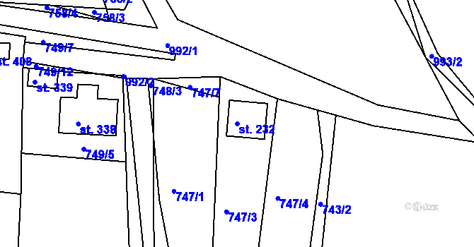 Parcela st. 232 v KÚ Vrchoslav, Katastrální mapa