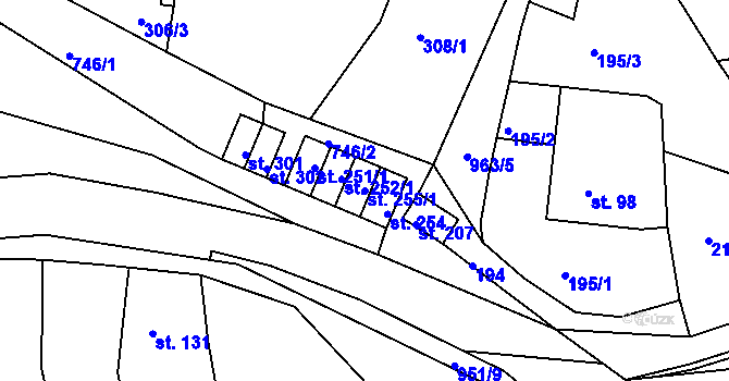 Parcela st. 255/1 v KÚ Vrchoslav, Katastrální mapa