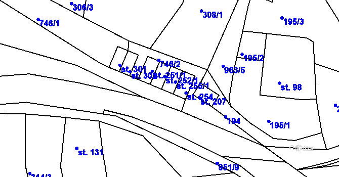 Parcela st. 255/2 v KÚ Vrchoslav, Katastrální mapa