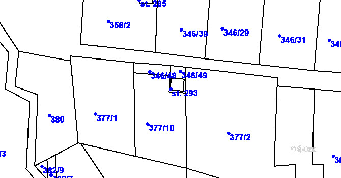 Parcela st. 293 v KÚ Vrchoslav, Katastrální mapa