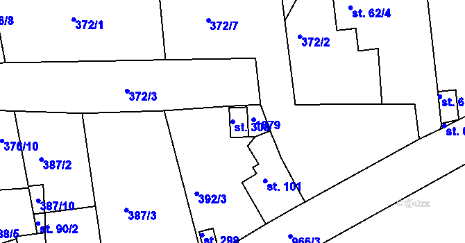 Parcela st. 308 v KÚ Vrchoslav, Katastrální mapa