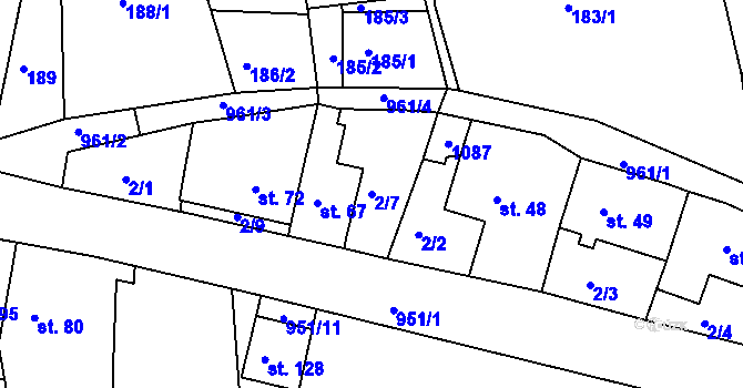 Parcela st. 2/7 v KÚ Vrchoslav, Katastrální mapa
