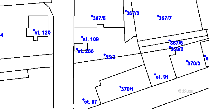 Parcela st. 55/2 v KÚ Vrchoslav, Katastrální mapa