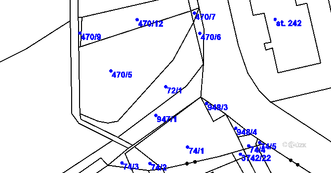 Parcela st. 72/1 v KÚ Vrchoslav, Katastrální mapa