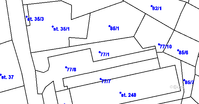 Parcela st. 77/1 v KÚ Vrchoslav, Katastrální mapa