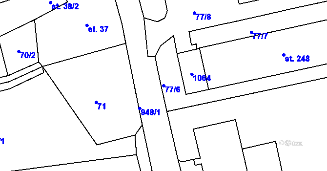 Parcela st. 77/6 v KÚ Vrchoslav, Katastrální mapa